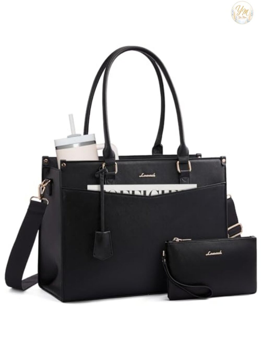 Faux Leather Laptop Tote Bag Waterproof 15.6in Work Purse